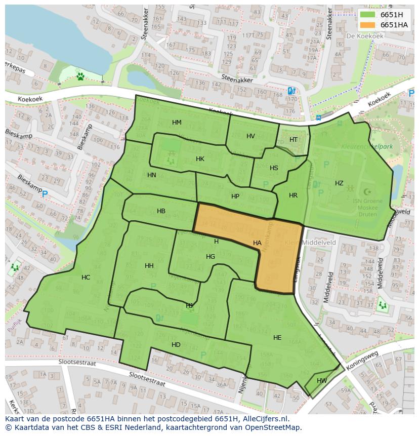 Afbeelding van het postcodegebied 6651 HA op de kaart.