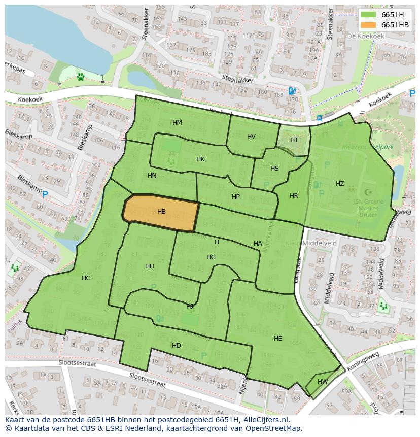 Afbeelding van het postcodegebied 6651 HB op de kaart.