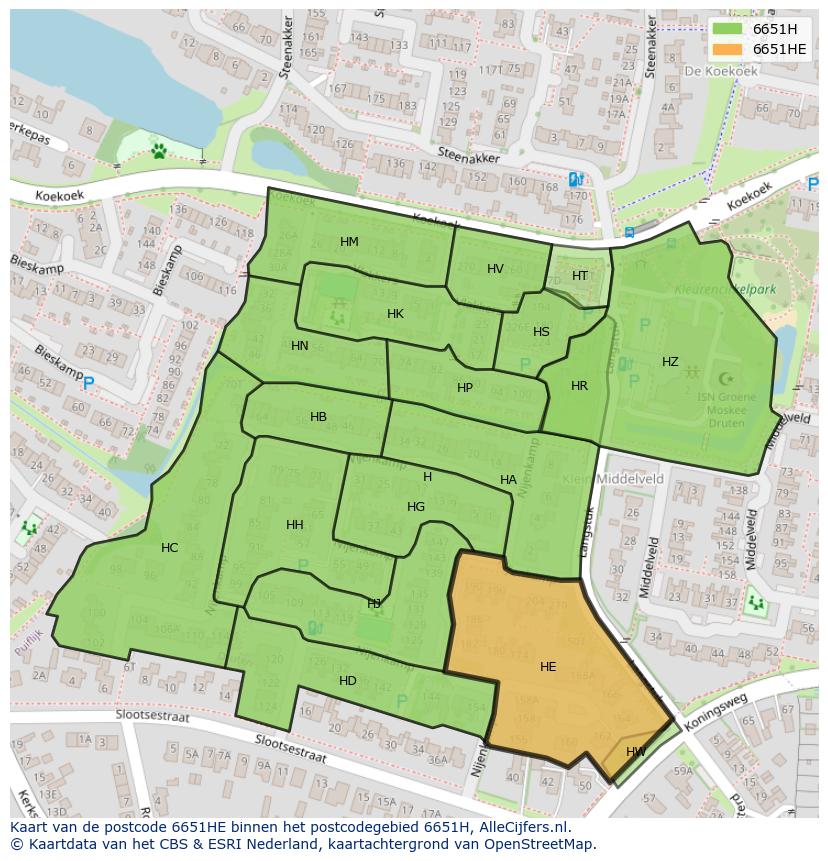 Afbeelding van het postcodegebied 6651 HE op de kaart.