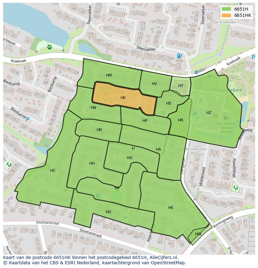 Afbeelding van het postcodegebied 6651 HK op de kaart.
