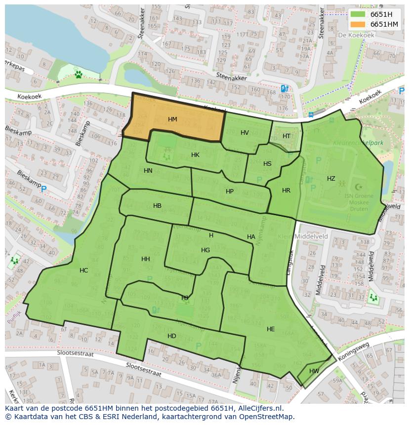 Afbeelding van het postcodegebied 6651 HM op de kaart.