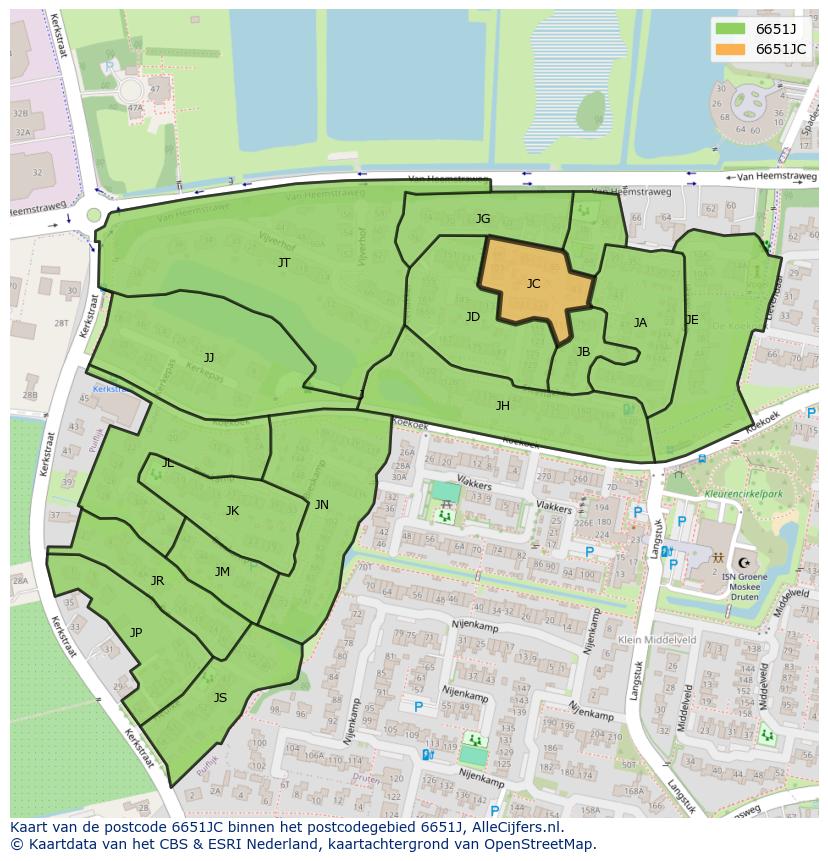 Afbeelding van het postcodegebied 6651 JC op de kaart.