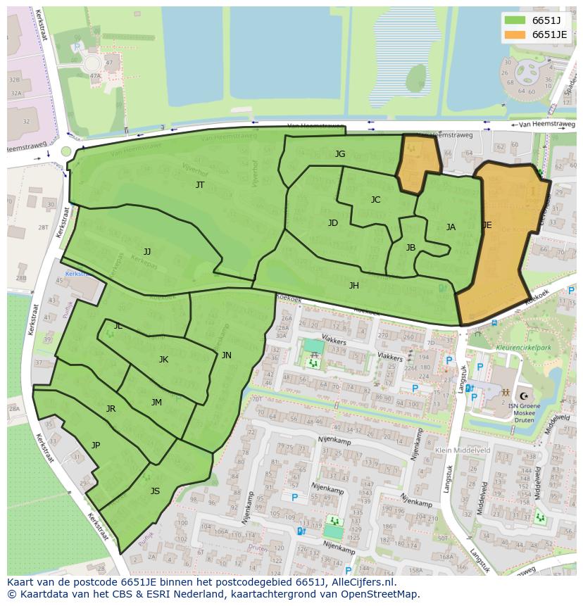 Afbeelding van het postcodegebied 6651 JE op de kaart.