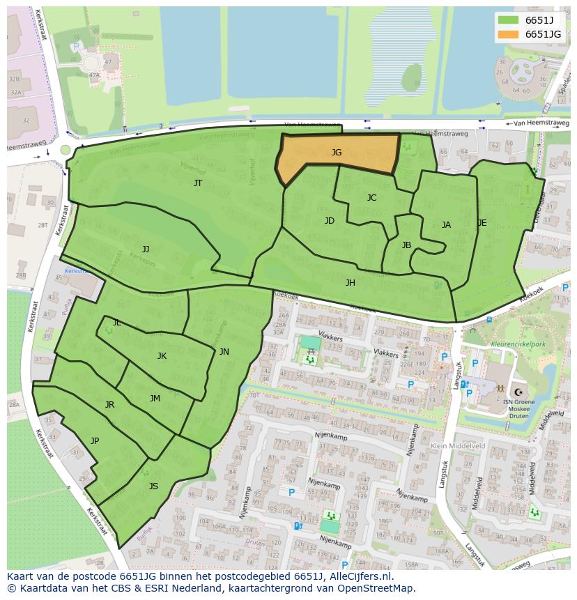Afbeelding van het postcodegebied 6651 JG op de kaart.