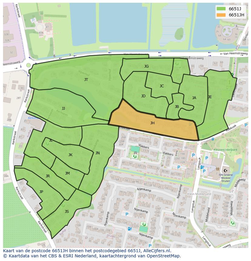 Afbeelding van het postcodegebied 6651 JH op de kaart.
