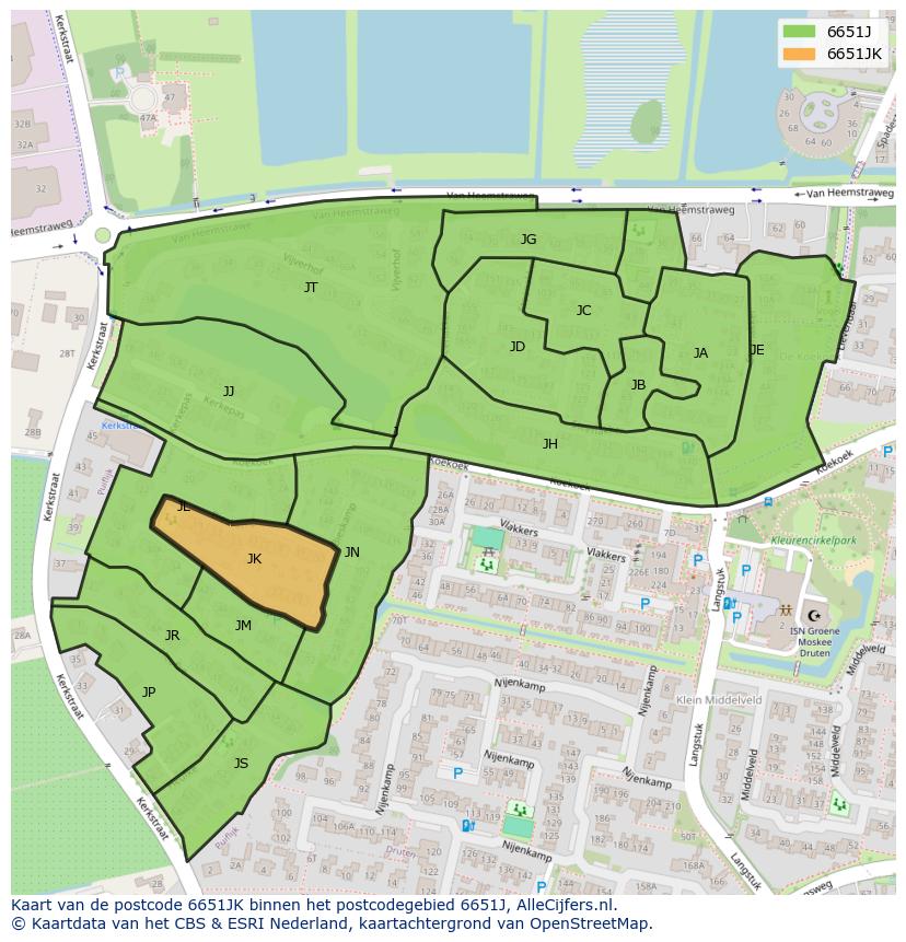 Afbeelding van het postcodegebied 6651 JK op de kaart.