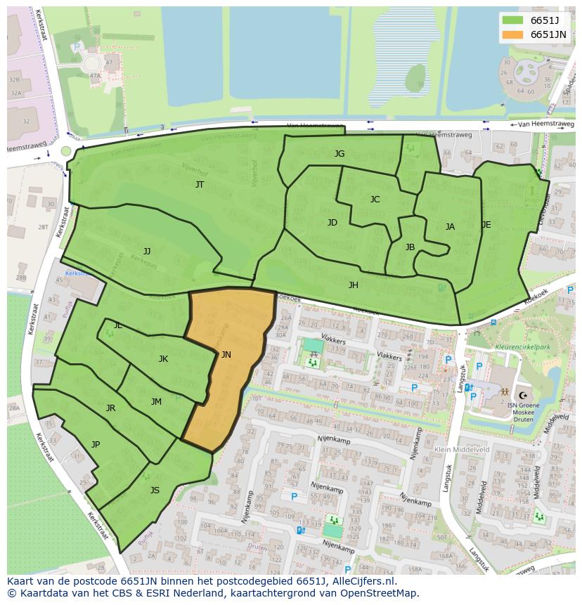 Afbeelding van het postcodegebied 6651 JN op de kaart.