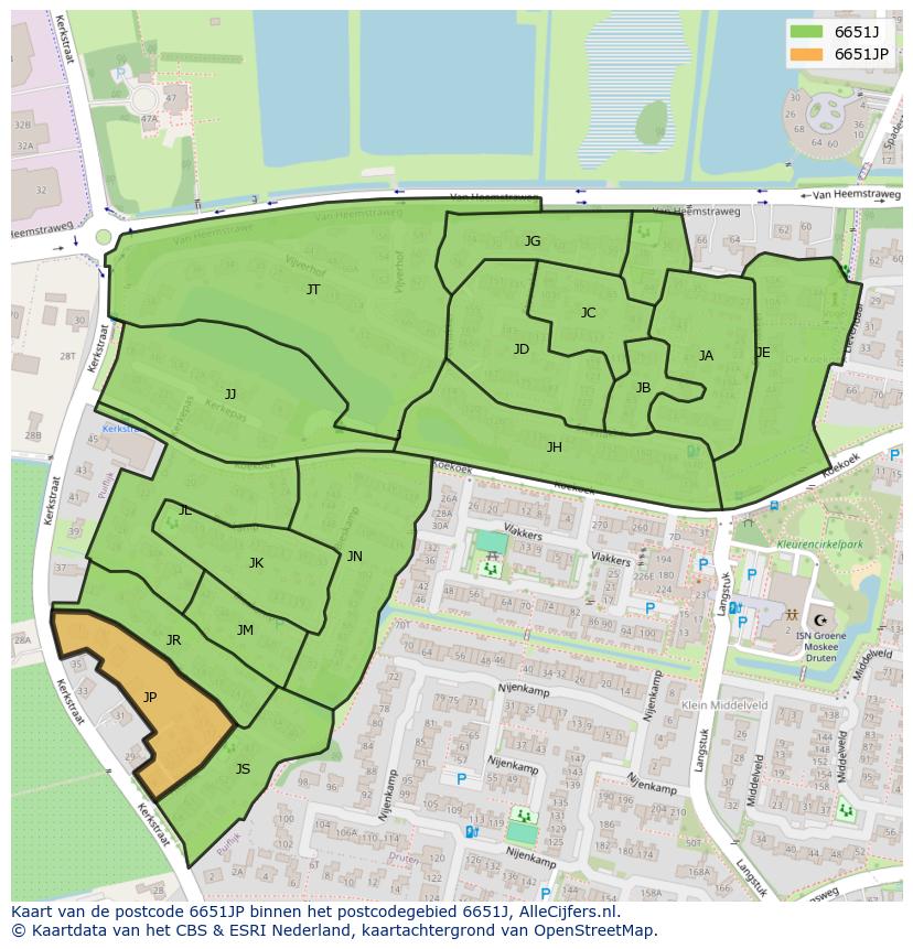Afbeelding van het postcodegebied 6651 JP op de kaart.