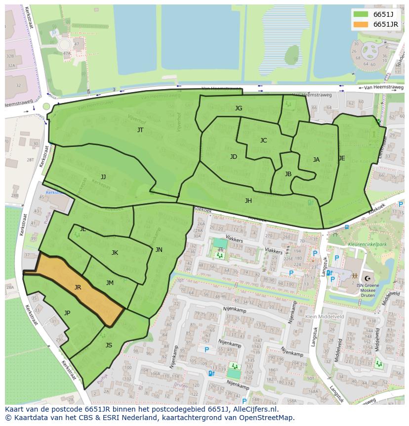 Afbeelding van het postcodegebied 6651 JR op de kaart.