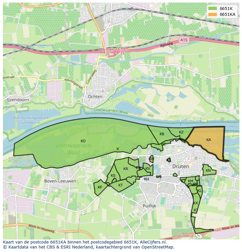 Afbeelding van het postcodegebied 6651 KA op de kaart.