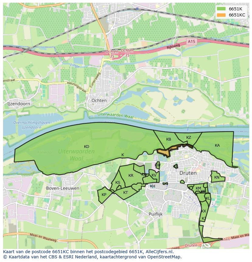 Afbeelding van het postcodegebied 6651 KC op de kaart.