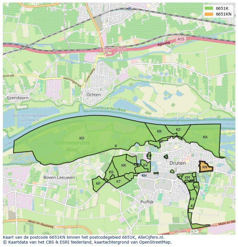 Afbeelding van het postcodegebied 6651 KN op de kaart.