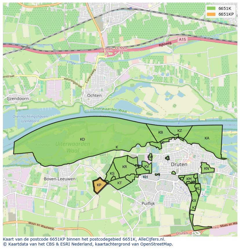 Afbeelding van het postcodegebied 6651 KP op de kaart.