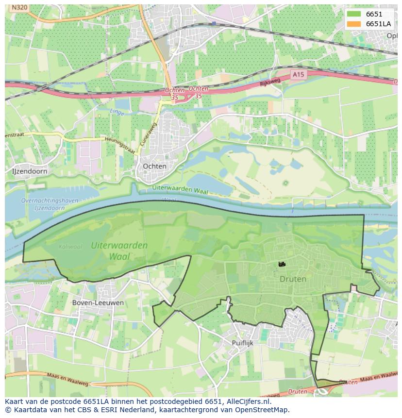 Afbeelding van het postcodegebied 6651 LA op de kaart.
