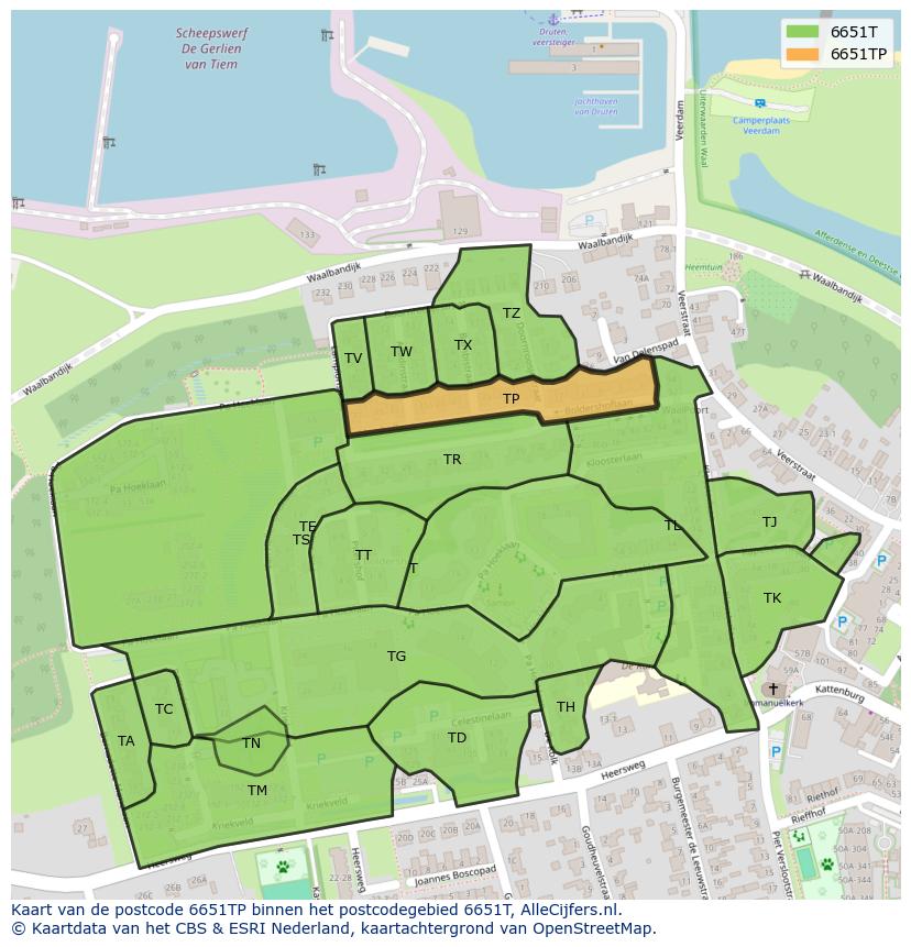 Afbeelding van het postcodegebied 6651 TP op de kaart.
