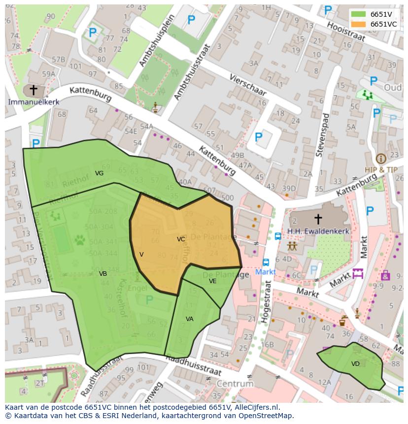 Afbeelding van het postcodegebied 6651 VC op de kaart.