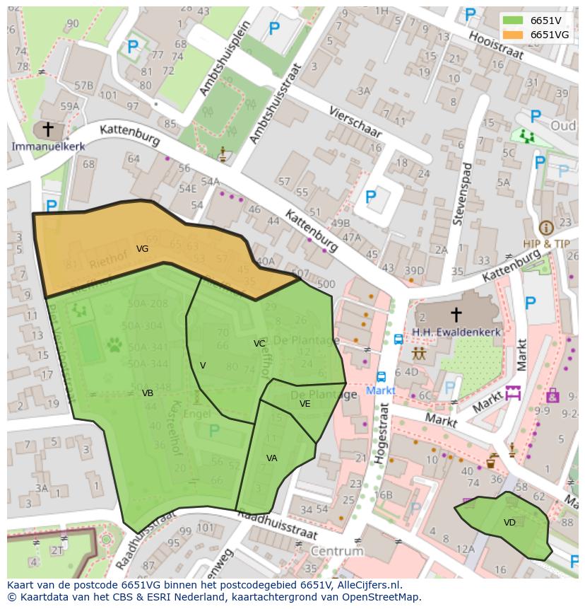 Afbeelding van het postcodegebied 6651 VG op de kaart.