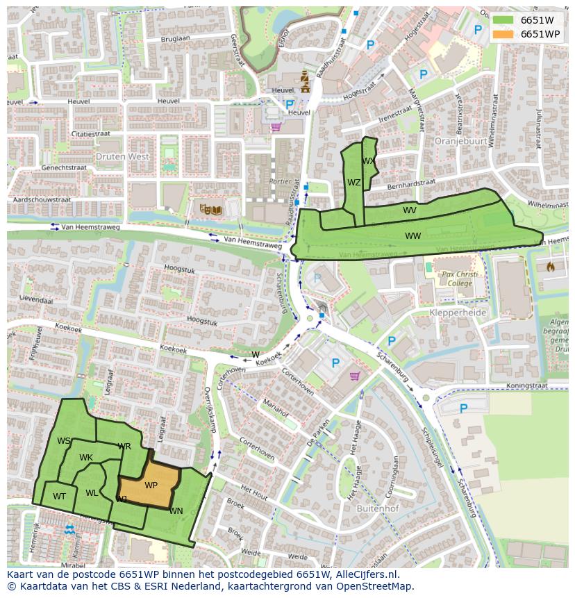 Afbeelding van het postcodegebied 6651 WP op de kaart.