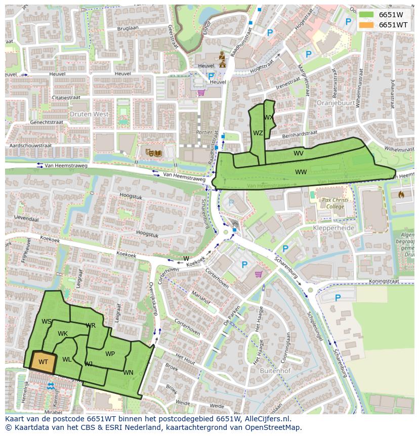 Afbeelding van het postcodegebied 6651 WT op de kaart.