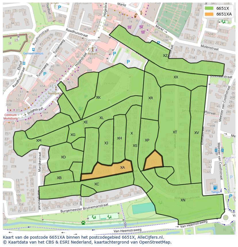 Afbeelding van het postcodegebied 6651 XA op de kaart.