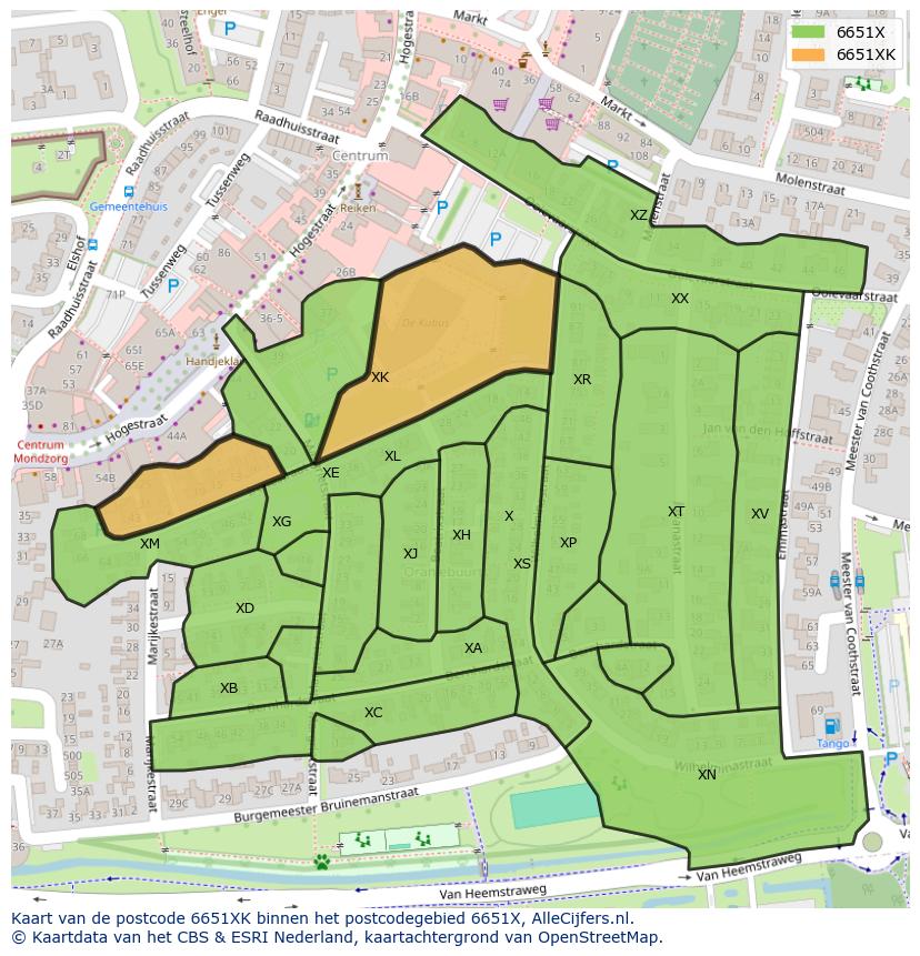 Afbeelding van het postcodegebied 6651 XK op de kaart.