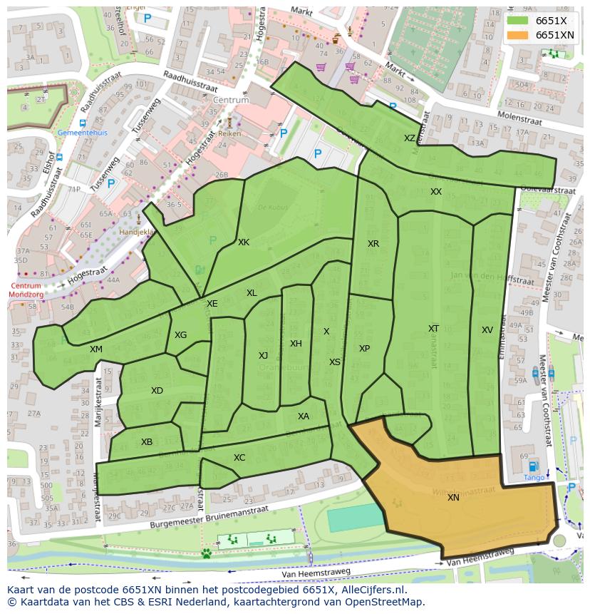 Afbeelding van het postcodegebied 6651 XN op de kaart.