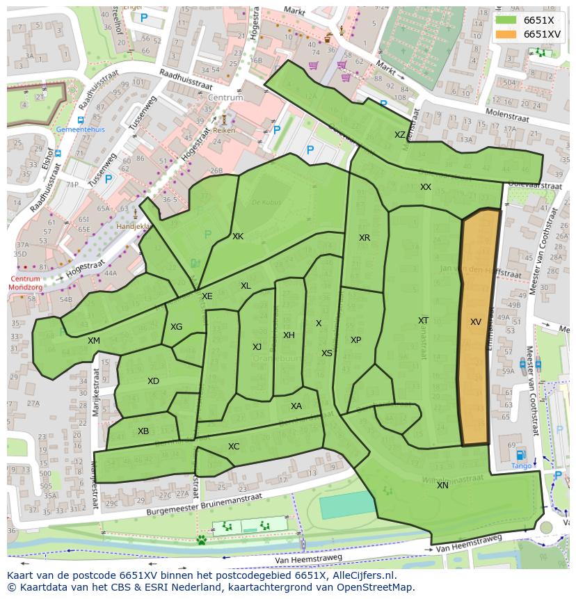 Afbeelding van het postcodegebied 6651 XV op de kaart.