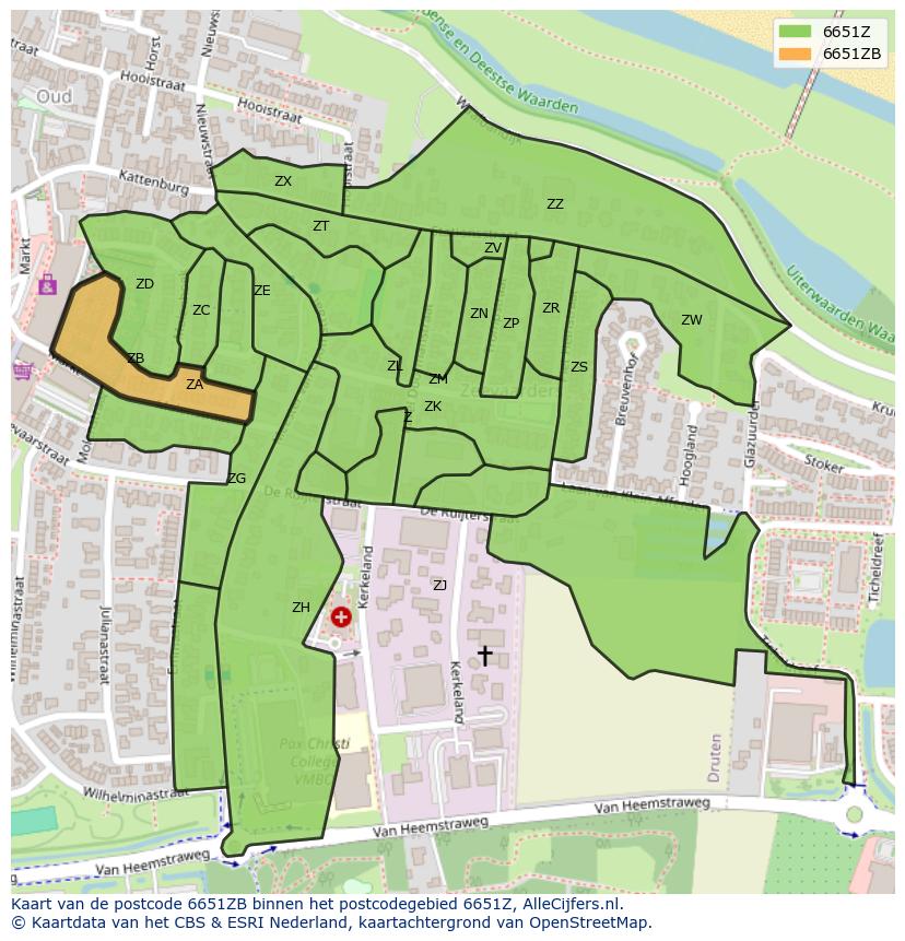 Afbeelding van het postcodegebied 6651 ZB op de kaart.