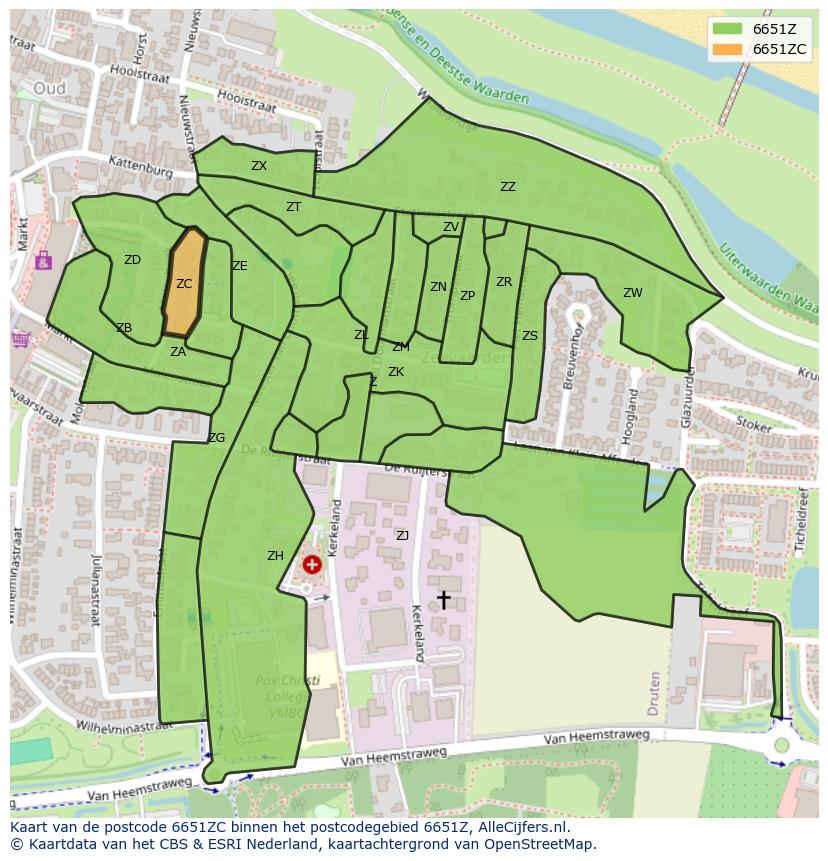 Afbeelding van het postcodegebied 6651 ZC op de kaart.
