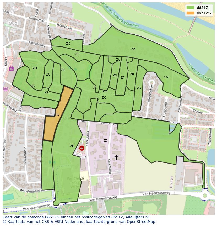 Afbeelding van het postcodegebied 6651 ZG op de kaart.