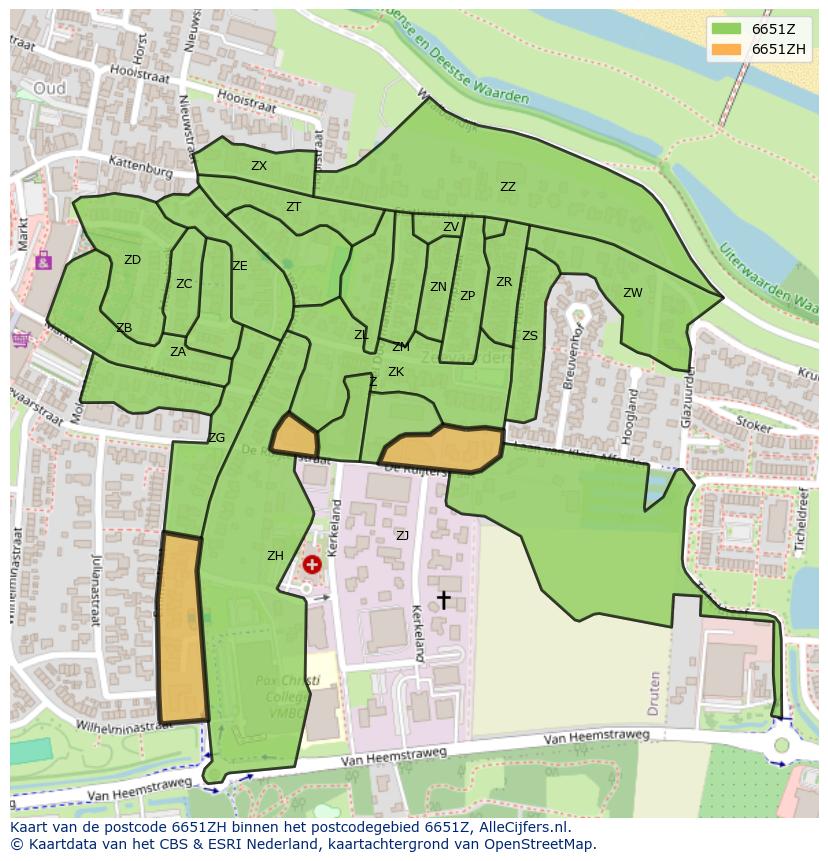 Afbeelding van het postcodegebied 6651 ZH op de kaart.
