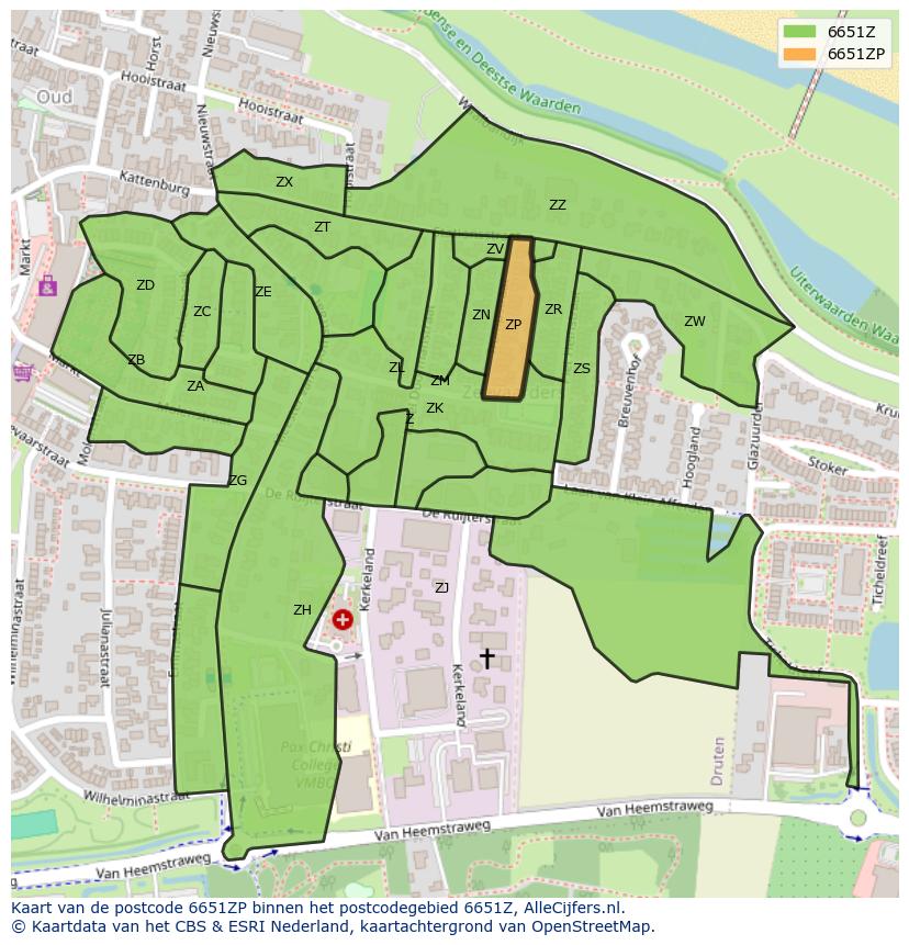 Afbeelding van het postcodegebied 6651 ZP op de kaart.