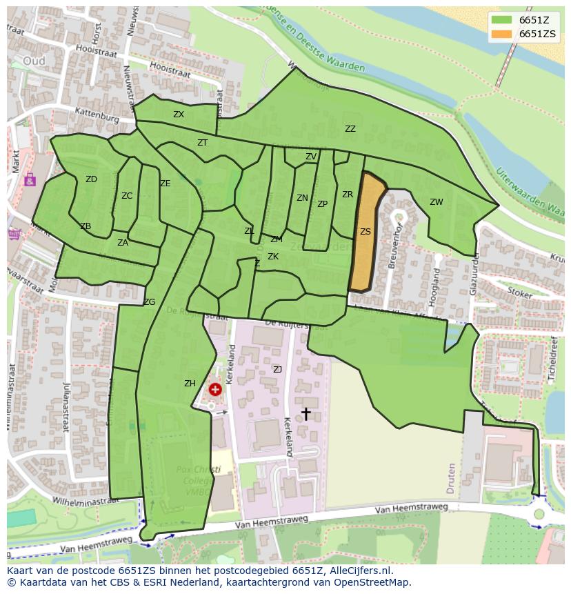 Afbeelding van het postcodegebied 6651 ZS op de kaart.