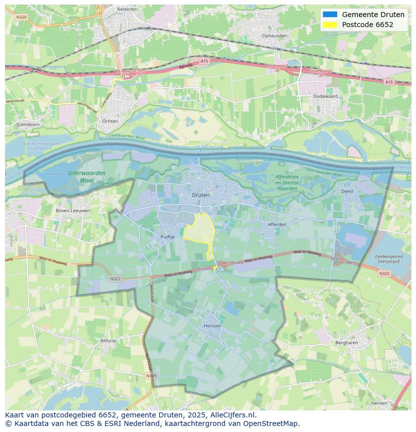 Afbeelding van het postcodegebied 6652 op de kaart.