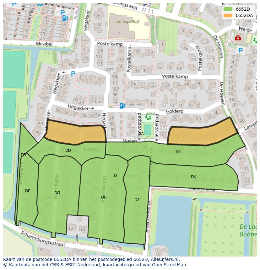Afbeelding van het postcodegebied 6652 DA op de kaart.