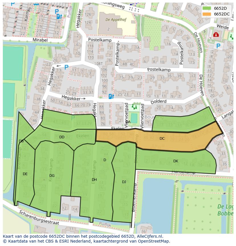 Afbeelding van het postcodegebied 6652 DC op de kaart.