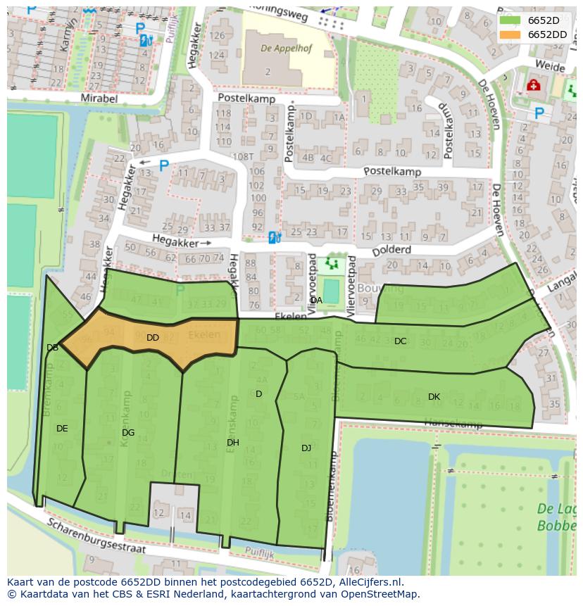 Afbeelding van het postcodegebied 6652 DD op de kaart.