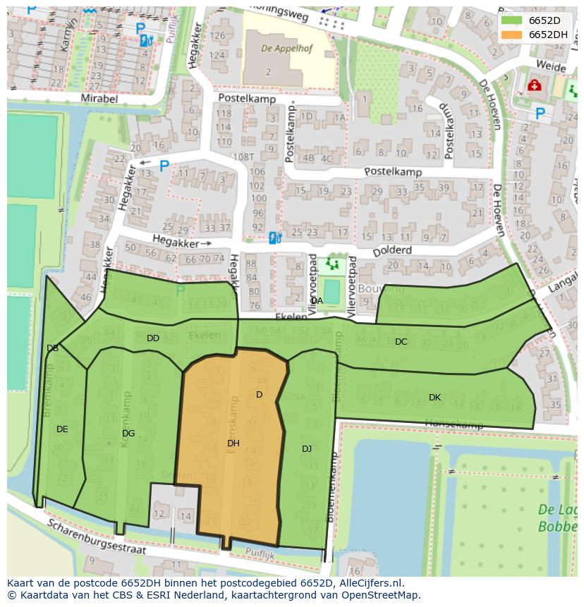Afbeelding van het postcodegebied 6652 DH op de kaart.