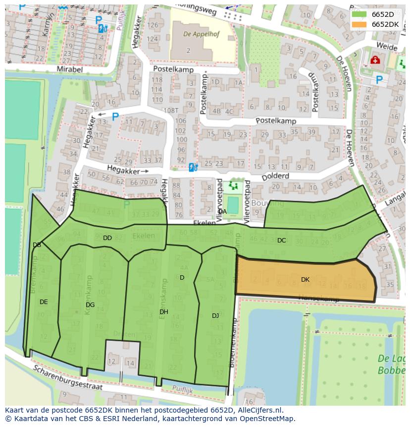 Afbeelding van het postcodegebied 6652 DK op de kaart.