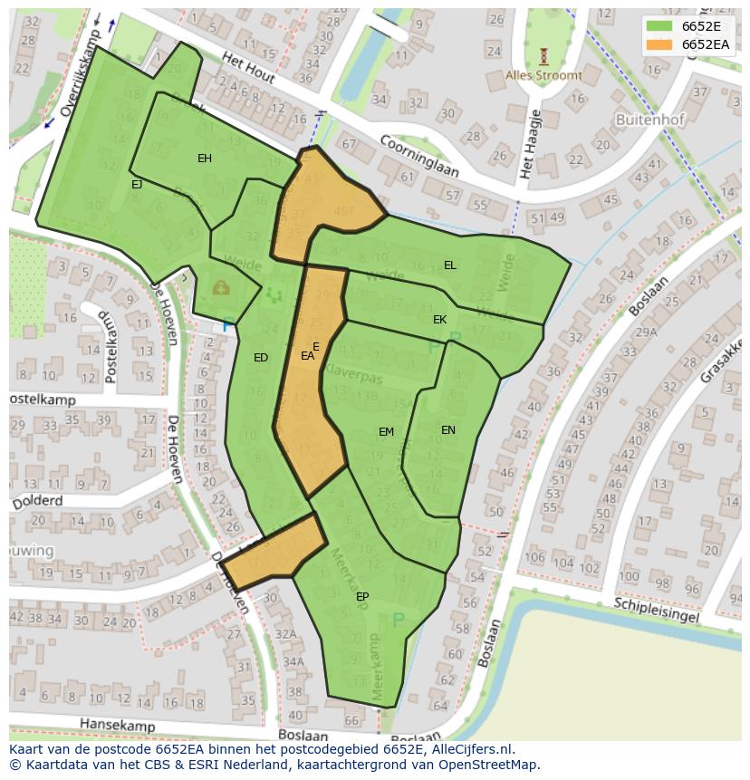 Afbeelding van het postcodegebied 6652 EA op de kaart.