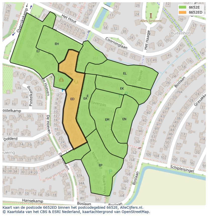 Afbeelding van het postcodegebied 6652 ED op de kaart.