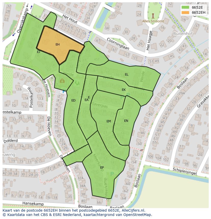 Afbeelding van het postcodegebied 6652 EH op de kaart.