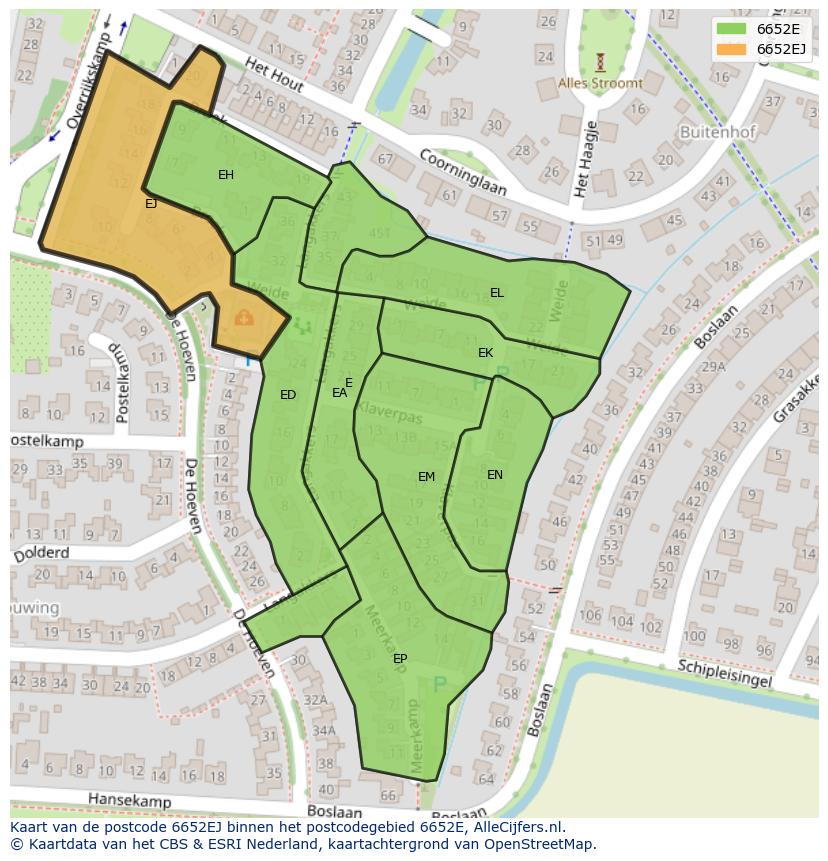 Afbeelding van het postcodegebied 6652 EJ op de kaart.