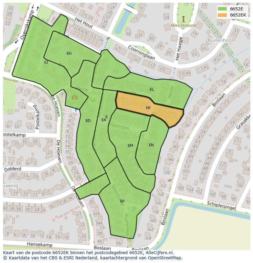 Afbeelding van het postcodegebied 6652 EK op de kaart.