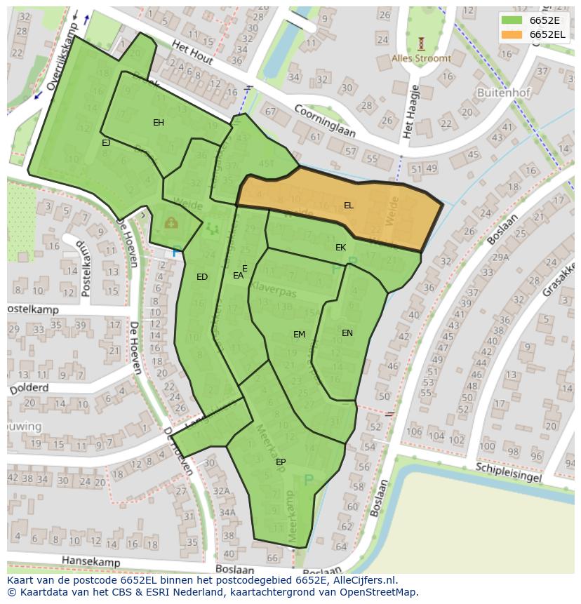 Afbeelding van het postcodegebied 6652 EL op de kaart.
