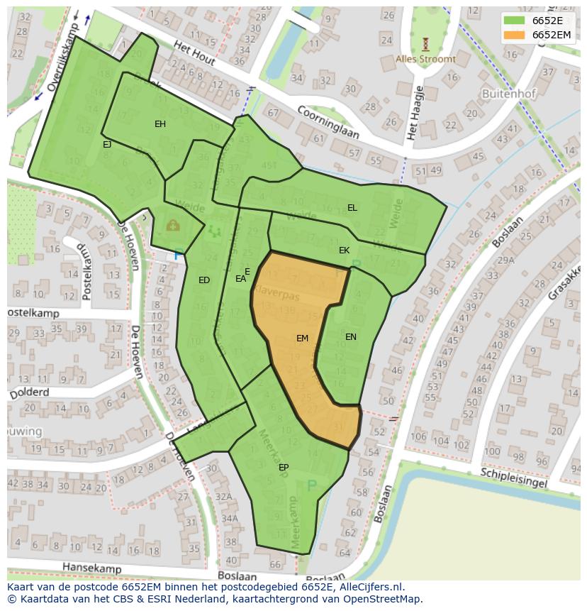 Afbeelding van het postcodegebied 6652 EM op de kaart.