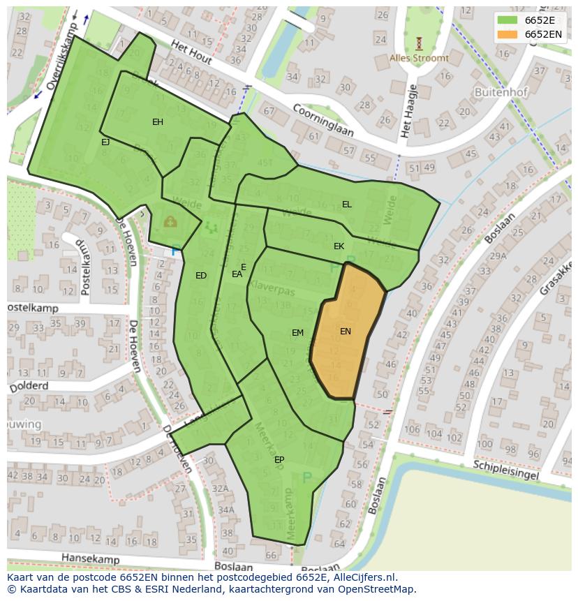 Afbeelding van het postcodegebied 6652 EN op de kaart.