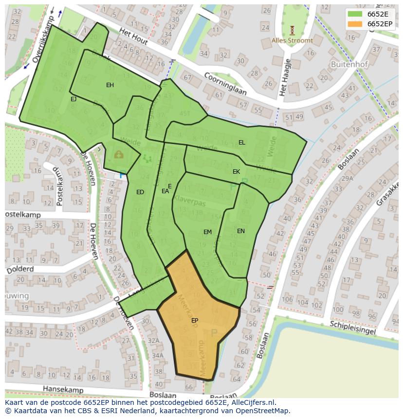 Afbeelding van het postcodegebied 6652 EP op de kaart.