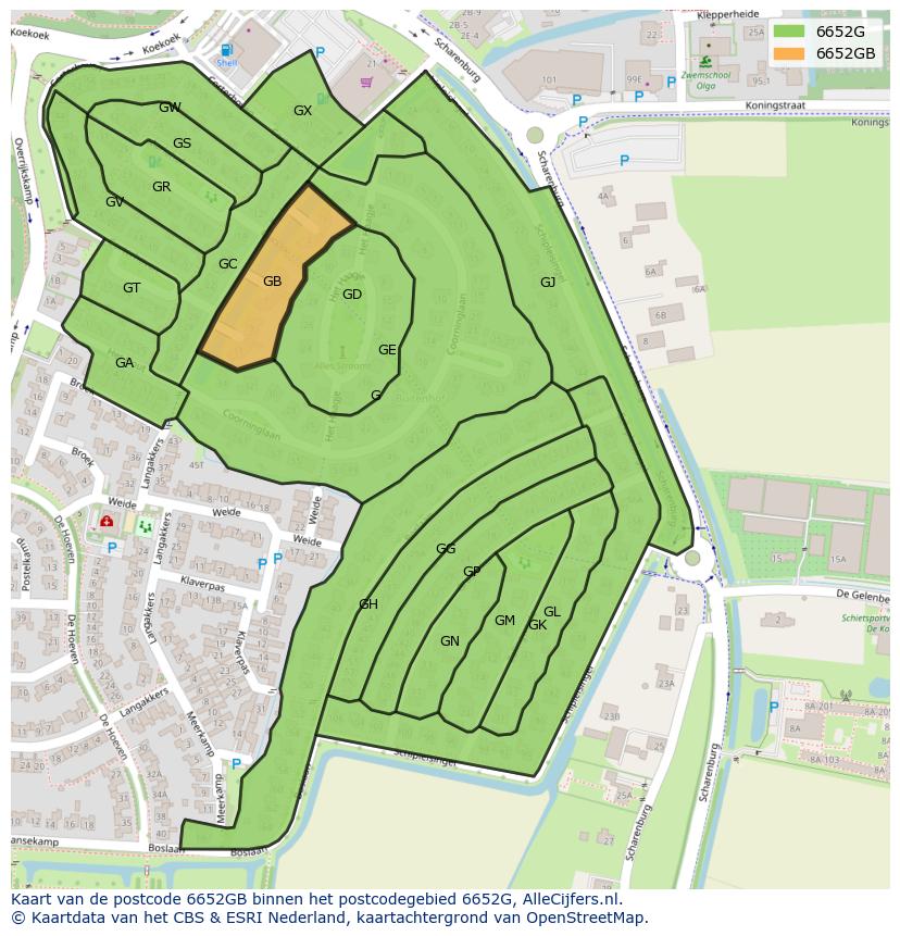 Afbeelding van het postcodegebied 6652 GB op de kaart.