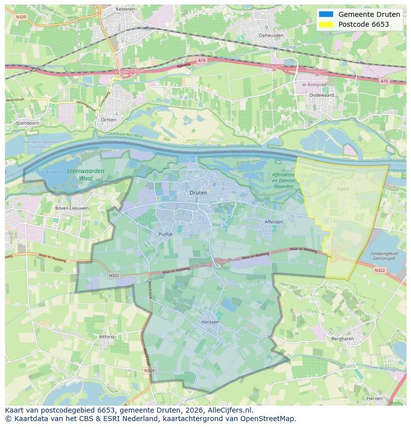 Afbeelding van het postcodegebied 6653 op de kaart.